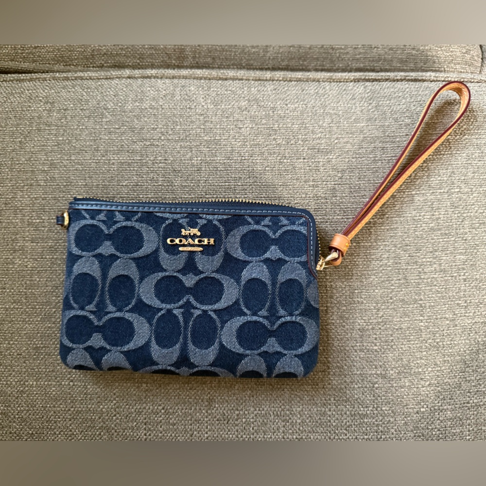 Coach Denim Monogram Wristlet